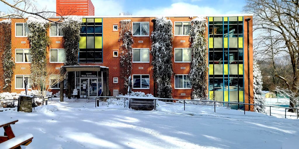 Asheville campus in the snow