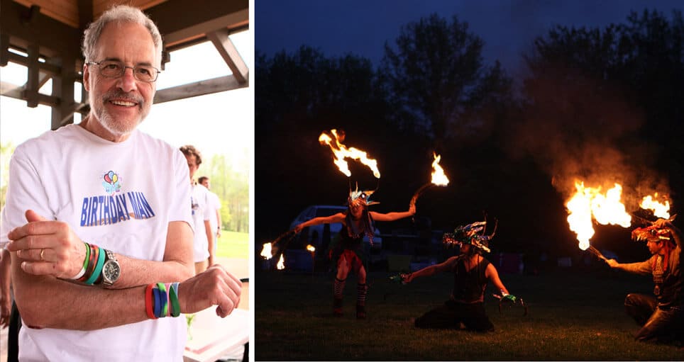 Founder Don celebrates his 70th birthday with a community day and fire dancers