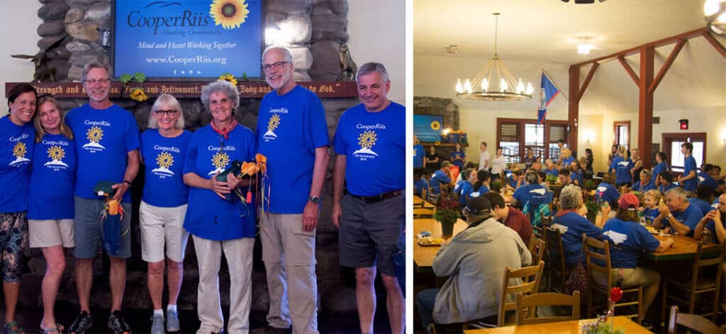 staff and dining hall at 15th anniversary celebration