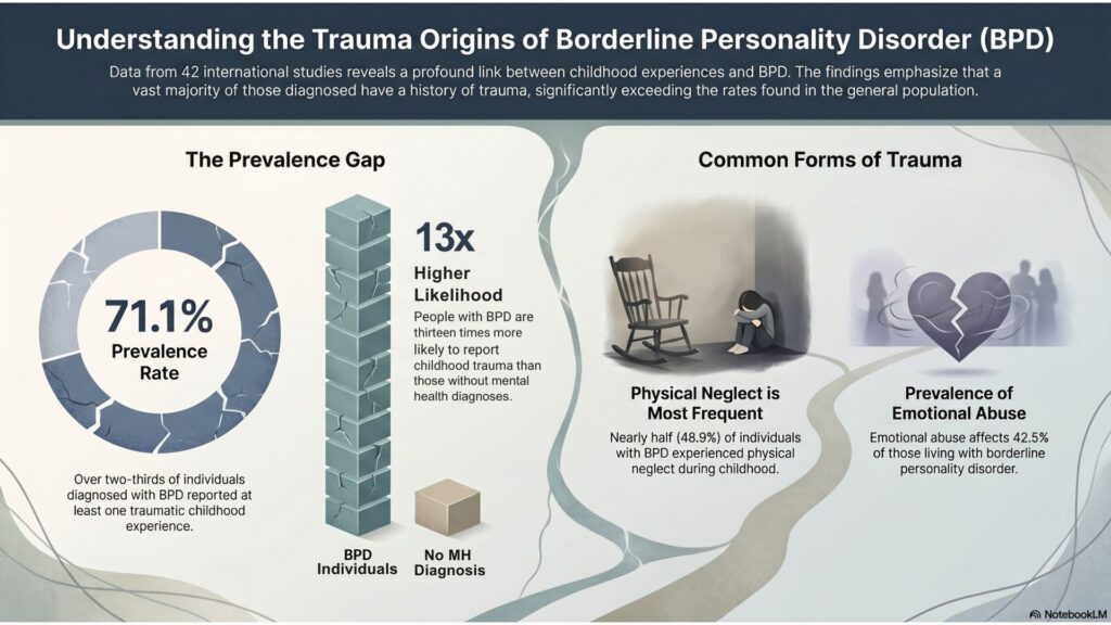 Borderline personality disorder and trauma: An infographic illustrates the data from the text