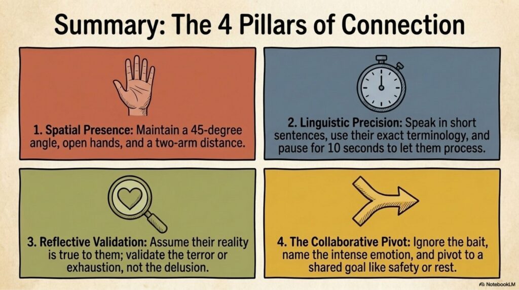 How to Communicate with Someone in Psychosis, overview of the Four Pillars.
